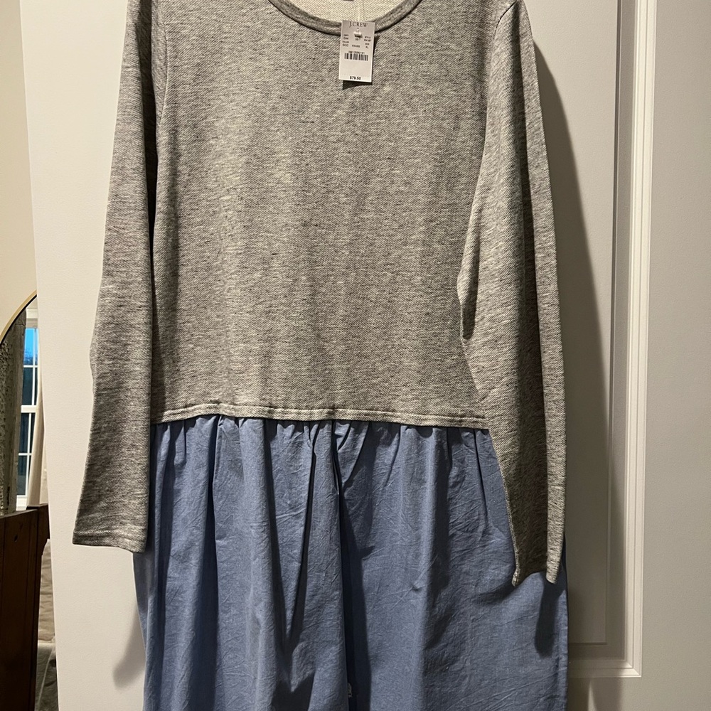 J. Crew Gray and Blue Long Sleeve Casual Dress